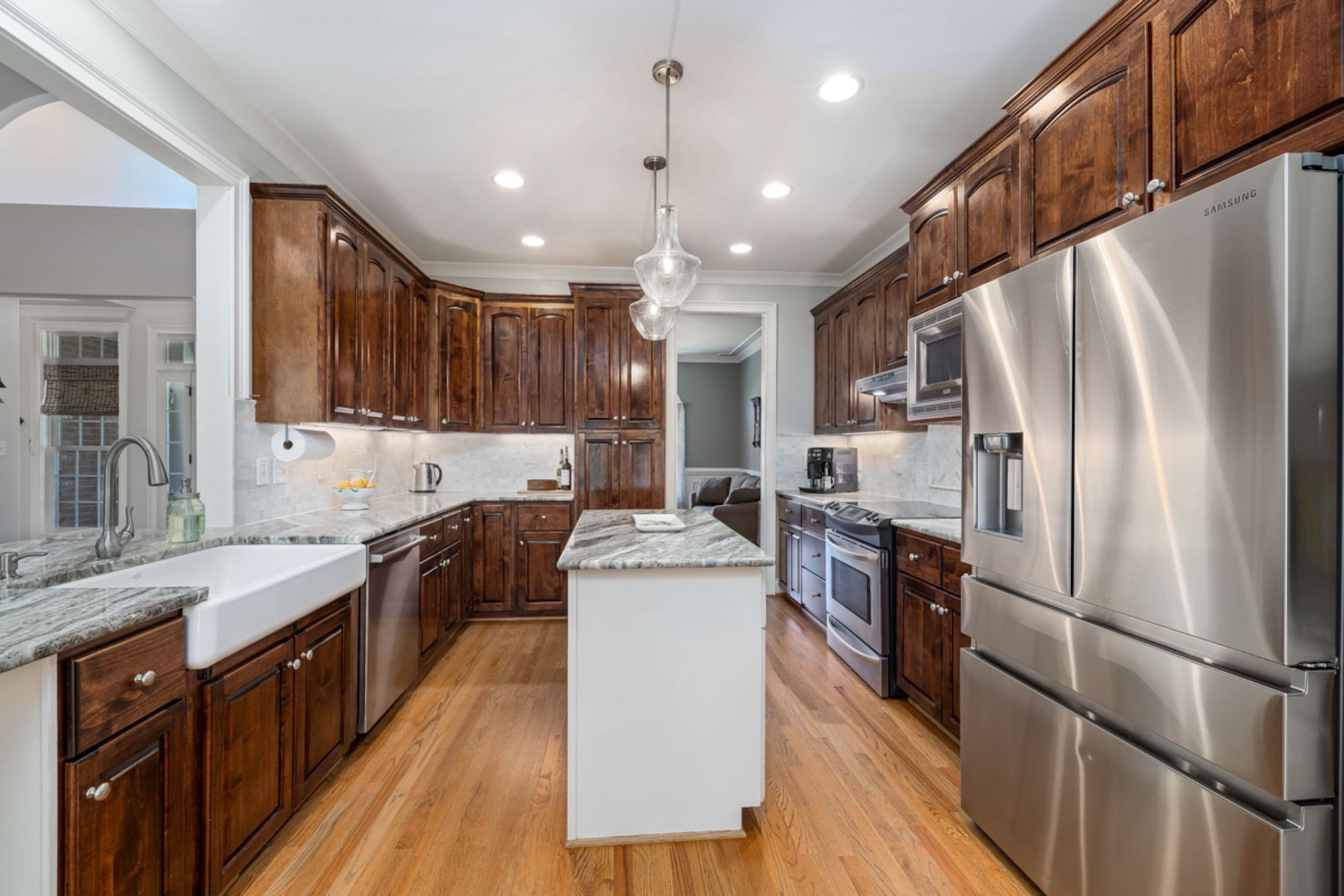 White oak kitchen with the dining wall removed, Dilworth