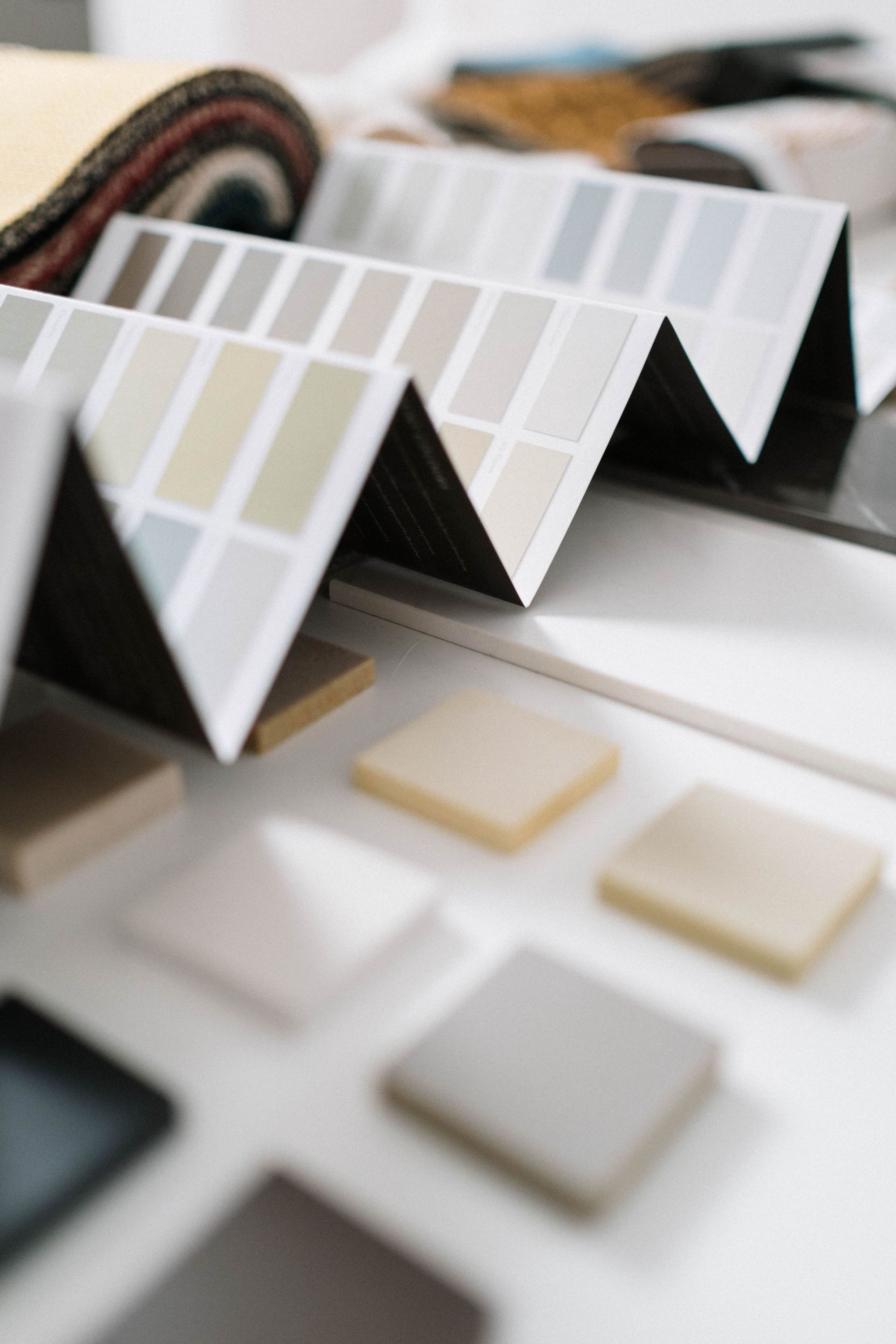 Finish samples laid out during a design session