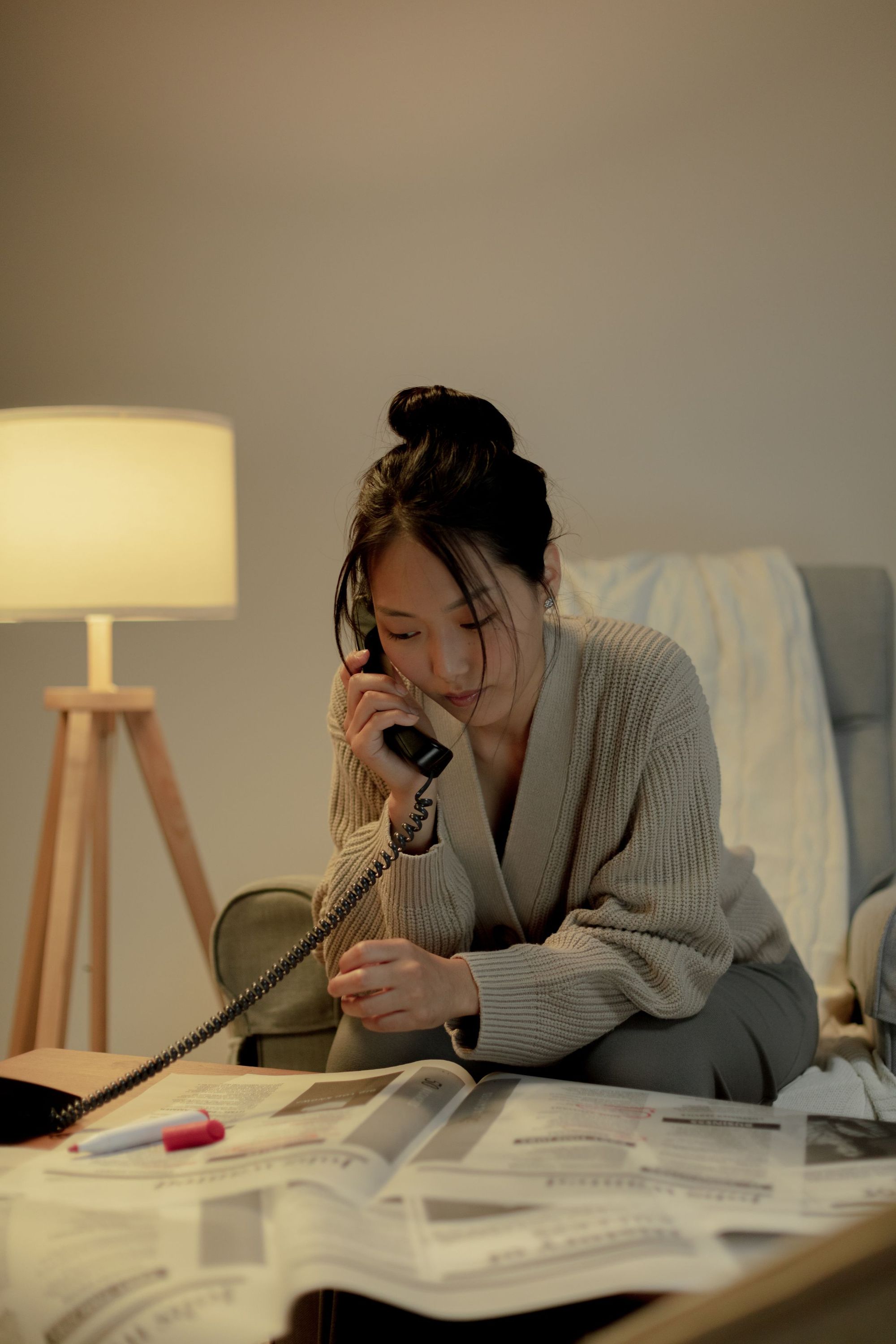 Homeowner on the phone at night